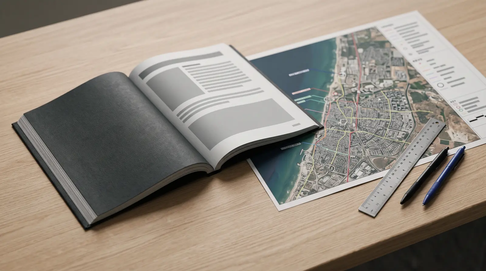Flight authorisation file open on a desk with an annotated map