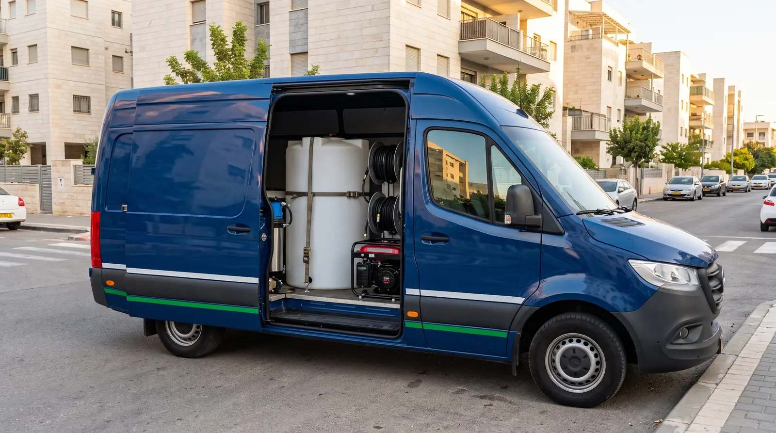Vehicle wrapped in the brand colours, site equipment