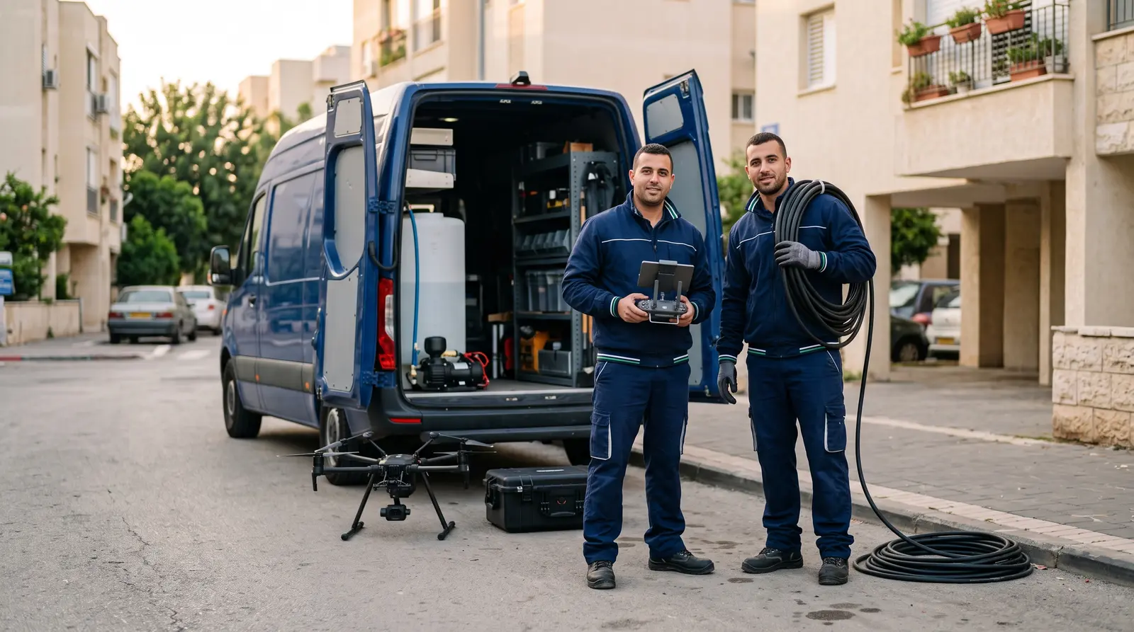 The field pair in front of the van before an intervention